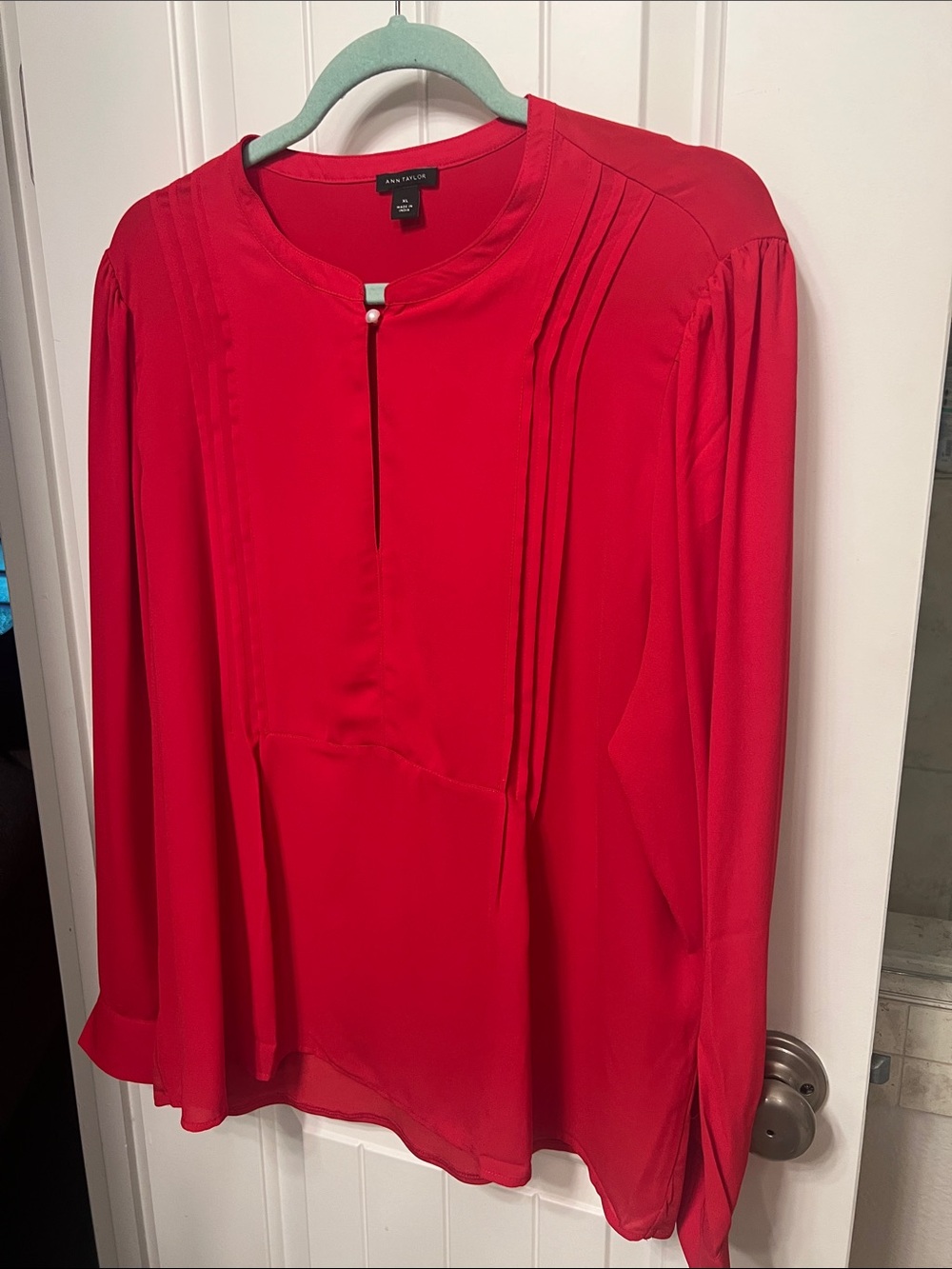 Ann Taylor Bright Red Pintuck Blouse